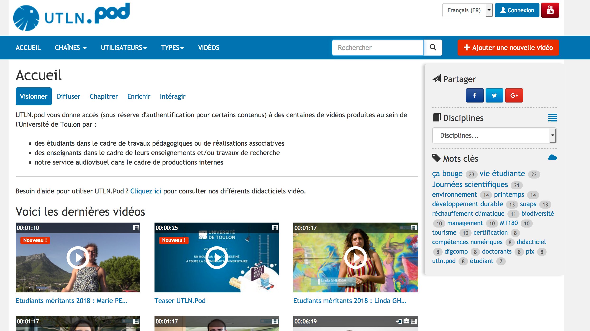 UTLN.Pod : le portail audio et vidéo de l'Université de Toulon